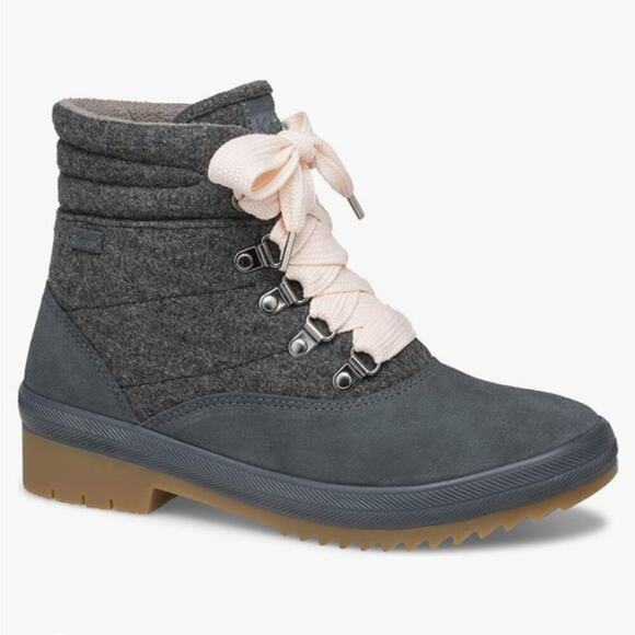 Keds Shoes - Keds Camp Gray Lace-Up Boots with Pink Laces